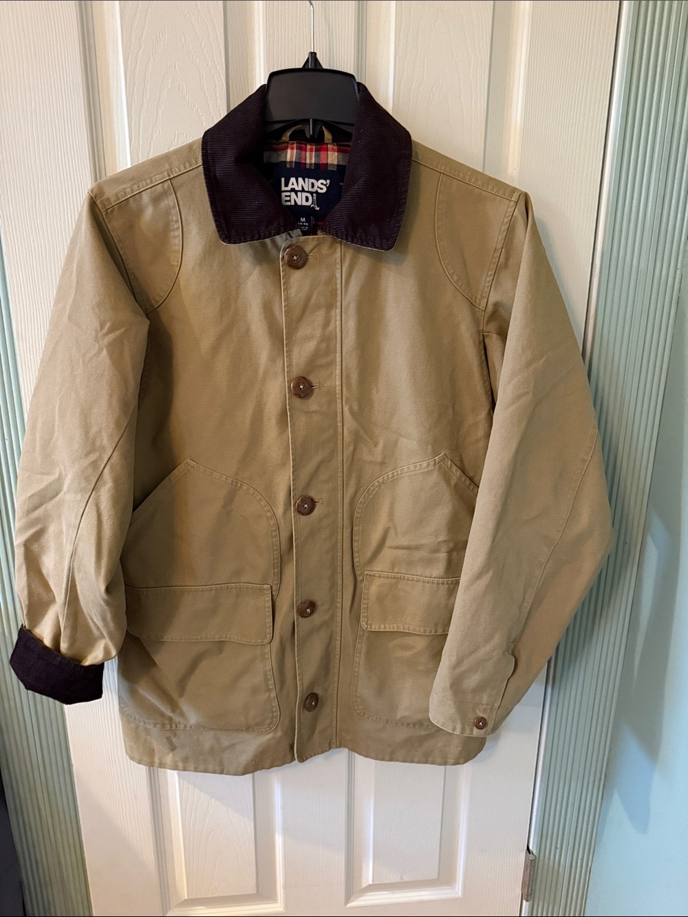 Lands' End Men's Tan Field Barn Jacket with Dark Brown Corduroy Collar